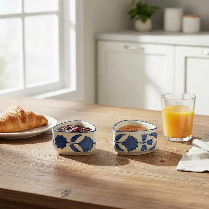 ServeCraft Ceramic Dip Bowls (Blue,White ,40 mL Each) - Set Of Two media 1