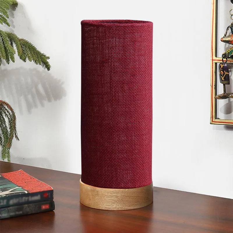 Nyra Tower Wooden Table Lamp With Jute Shade - Maroon,Brown media 8