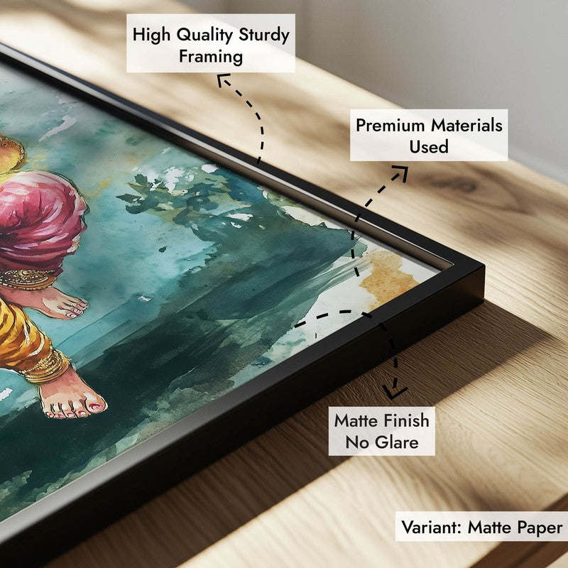 Nritya Ganesha Spiritual Archival Paper Wall Painting With Frame - Black media 8