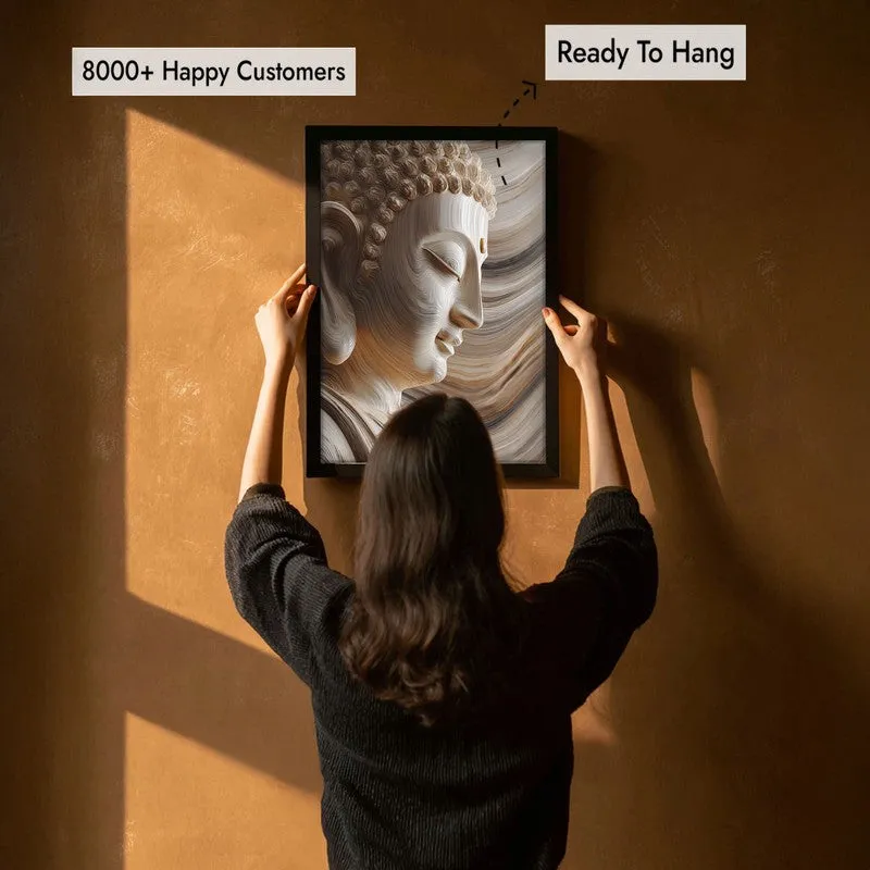 Ivory Buddha Serenity Archival Paper Wall Painting With Black Frame media 7