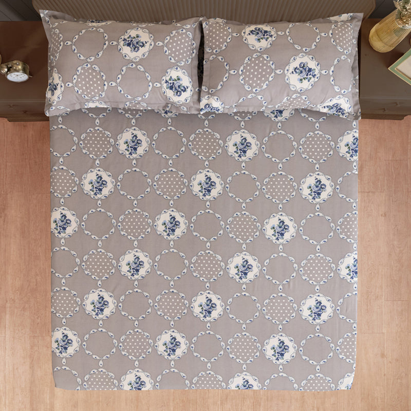 Swayam Rose Grove Cotton Bedsheet (Grey) - 144 TC media 5