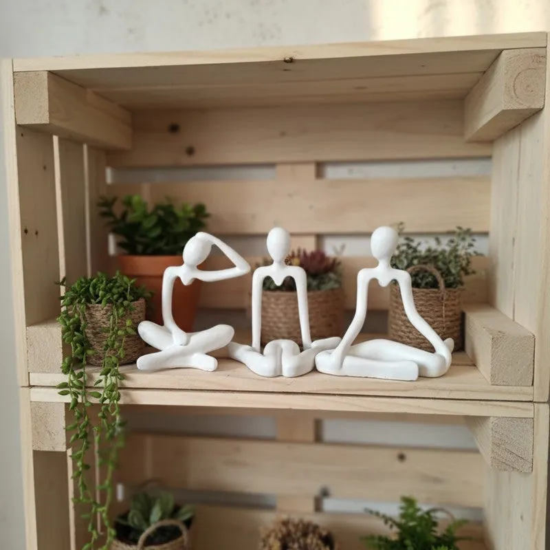 Yoga Pose Meditation Resin Showpiece (White) - Set Of Three media 5