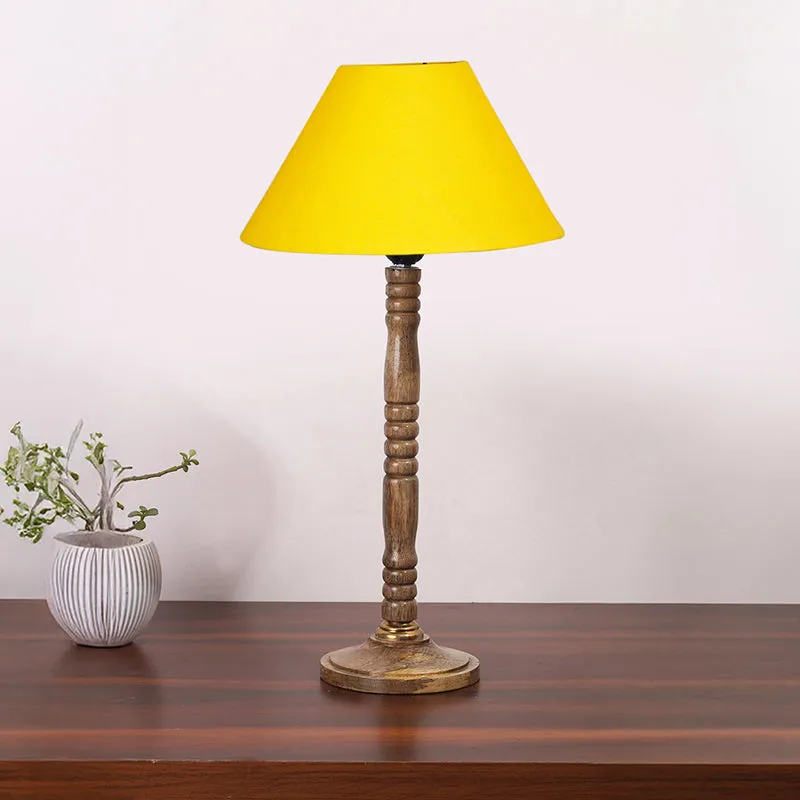Glow Mesa Table Lamp With Carved Wooden Base - Yellow,Brown media 3