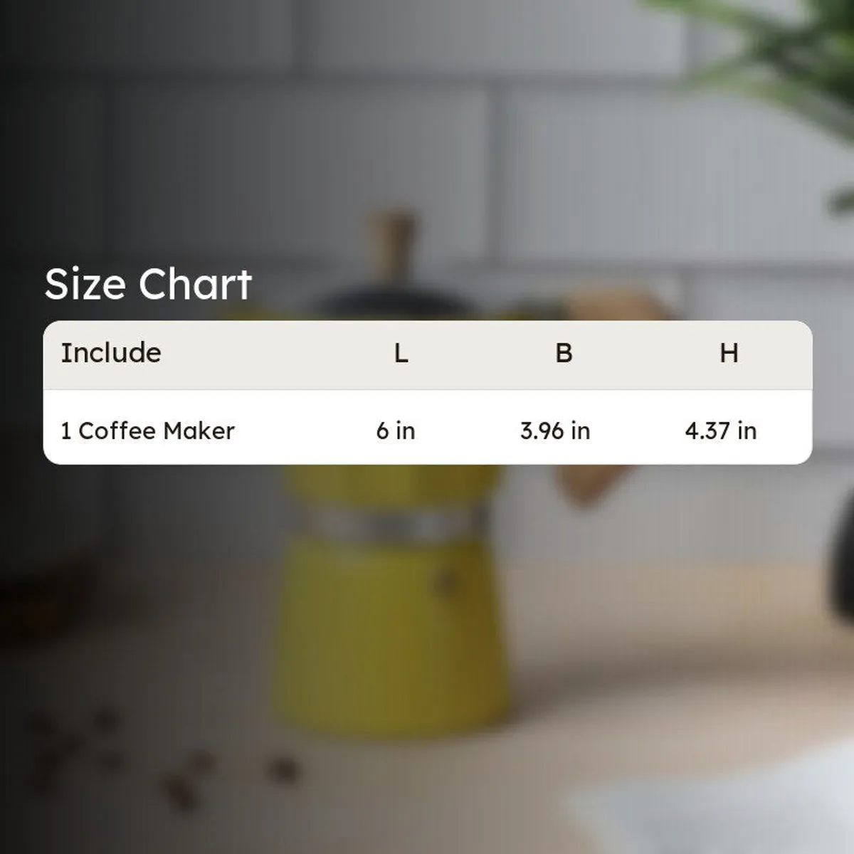 Yellow coffee maker displayed against a softly blurred kitchen background