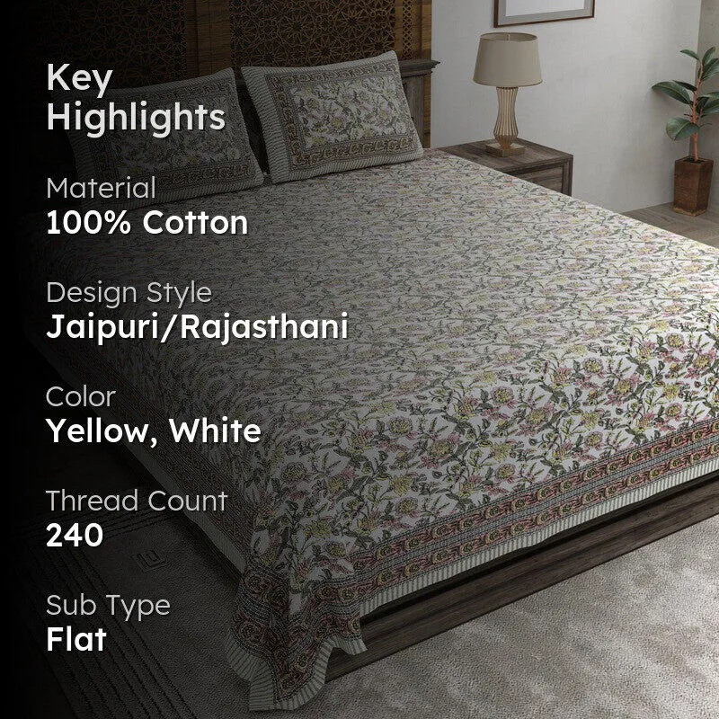 Styleza Cotton Bedsheet (Yellow,White) - 240 TC media 2