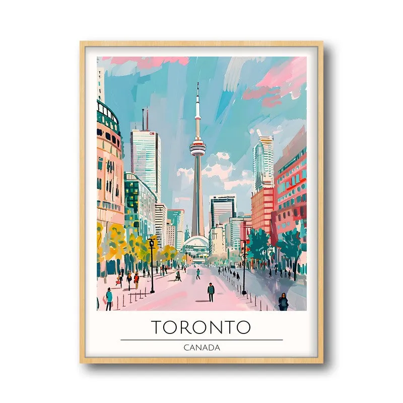 Vintage Toronto Framed Canvas Archival Canvas Wall Painting - Natural Brown Frame media 5