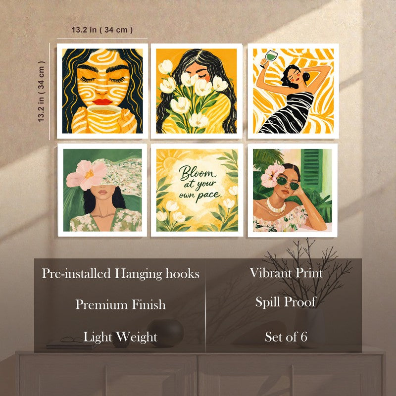 The Saffron Suite Paper Wall Painting With Frame - Set Of Six media 8