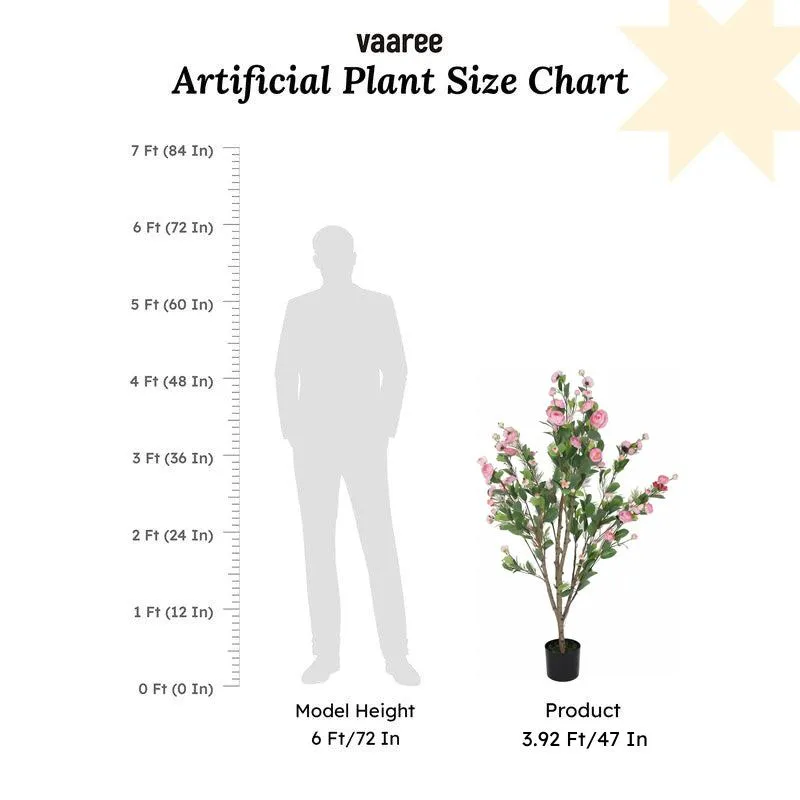 Faux Minio Camelia Rose Plant With Black Plastic Pot (3.94 ft) - Light Pink media 7
