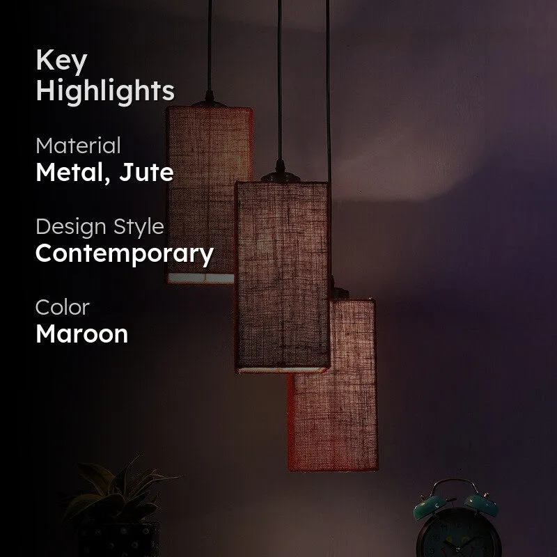 Warm Ivory Triple Metal Ceiling Lamp - Maroon media 2