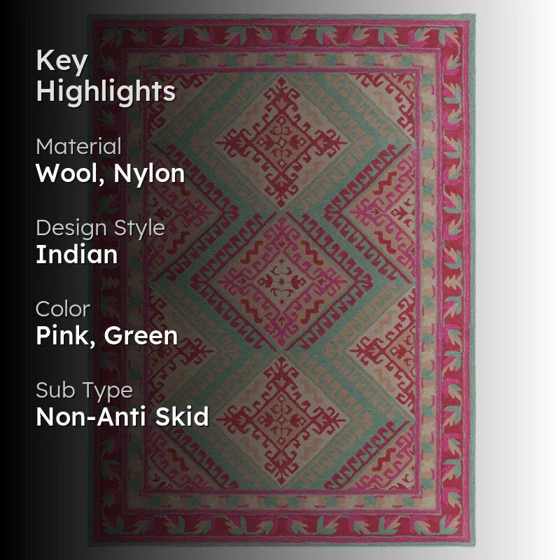 Loreth Hand Tufted Ethnic Wool & Nylon Carpet - Pink media 2