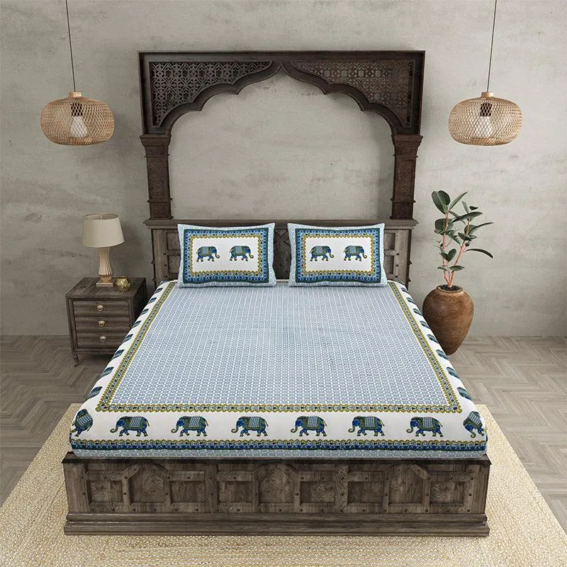 Gaj Ethnic Cotton Bedsheet (Blue) - 180 TC media 7