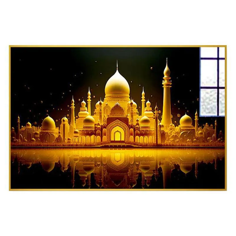 Mughal Palatial Glow Modern Canvas Wall Art With Frame - Gold media 3