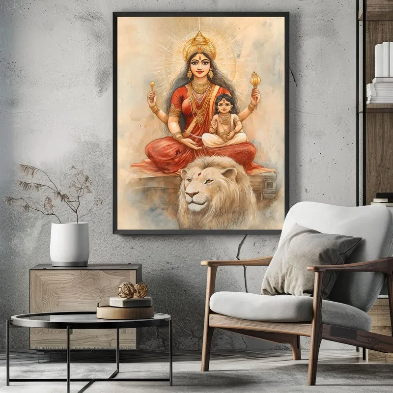 Jagadamba Spiritual Archival Paper Wall Painting With Frame - Black media 3