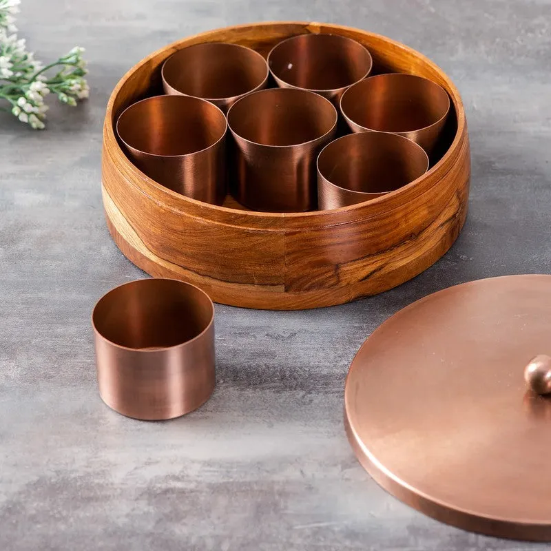 Prestyn Teak Wood Round Masala Box - Three Piece Set media 4