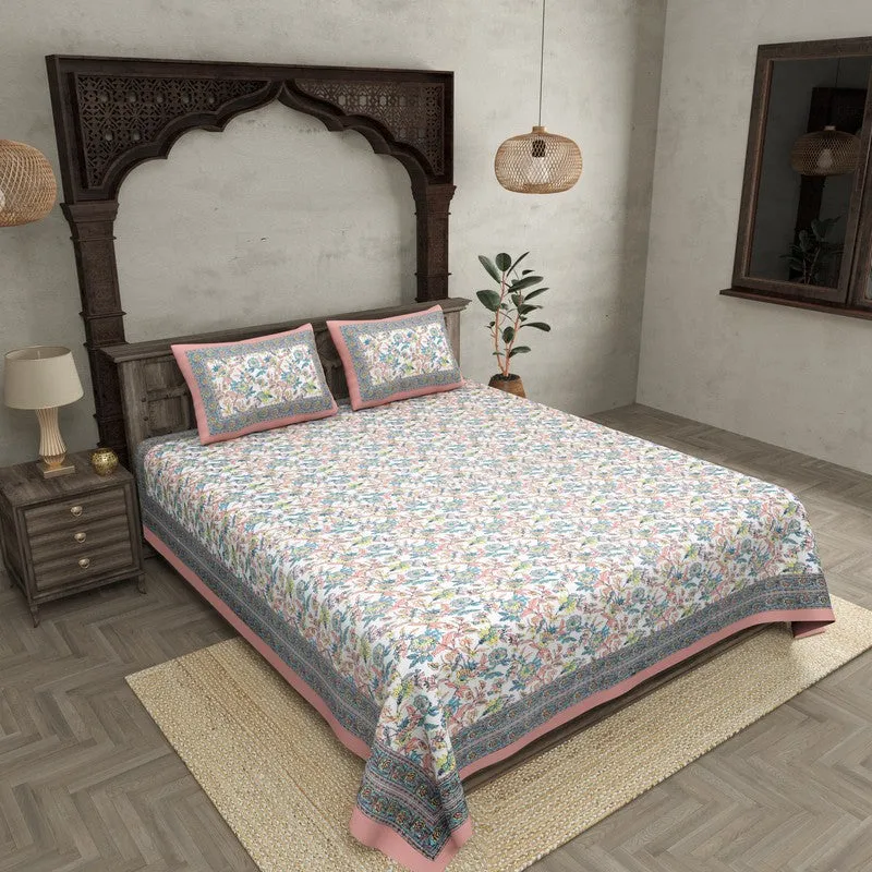 Miksha Floral Cotton Bedsheet (Pink) - 210 TC media 1