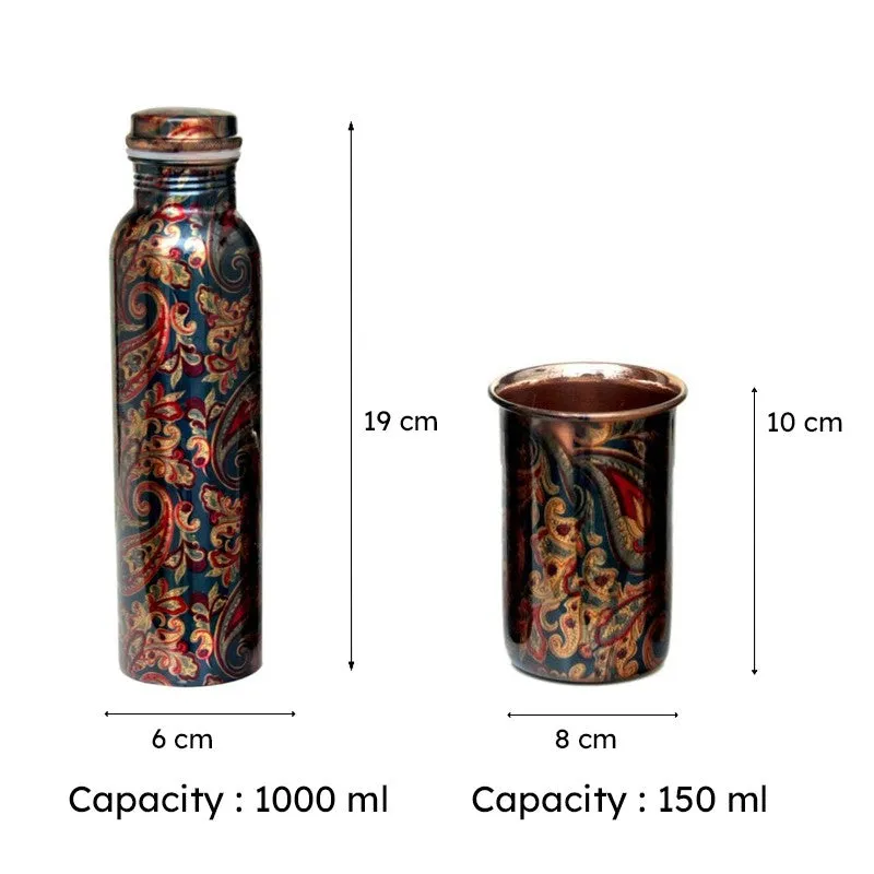 Maaya Ethnic Copper Water Bottle With Glasses (1000 mL/150 mL) - Three Piece Set media 7