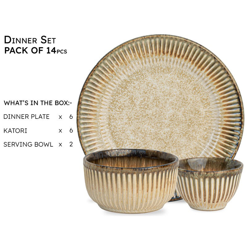 Mintora Beige Ceramic Dinner Set - 14 Piece Set media 5