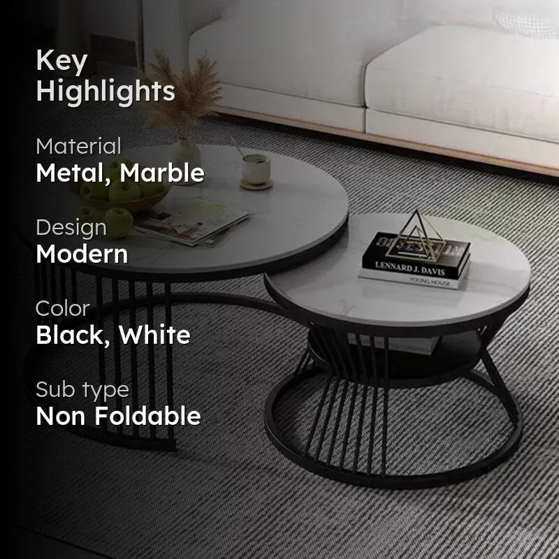 Phoenix Accent Table with Marble Top (Black) - Set Of Two media 2