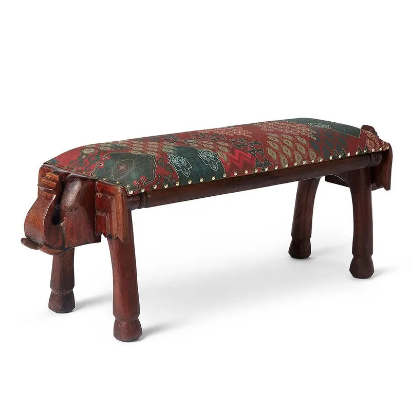 India Circus Acacia Wood Heritage Haven Wooden Elephant Bench media 3