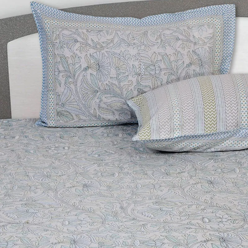 Saagara Floral Cotton Bedsheet (Light Blue) - 144 TC media 4