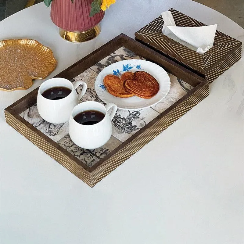 Stripe Stride Tray & Tissue Box (Brown) - Two Piece Set media 1