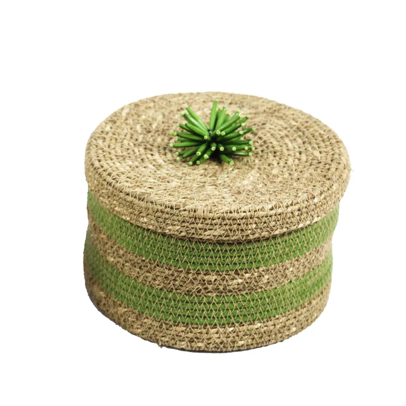 Knitraa Sea Grass Natural Fiber Storage Basket (Green/Beige) - Set Of Two media 4