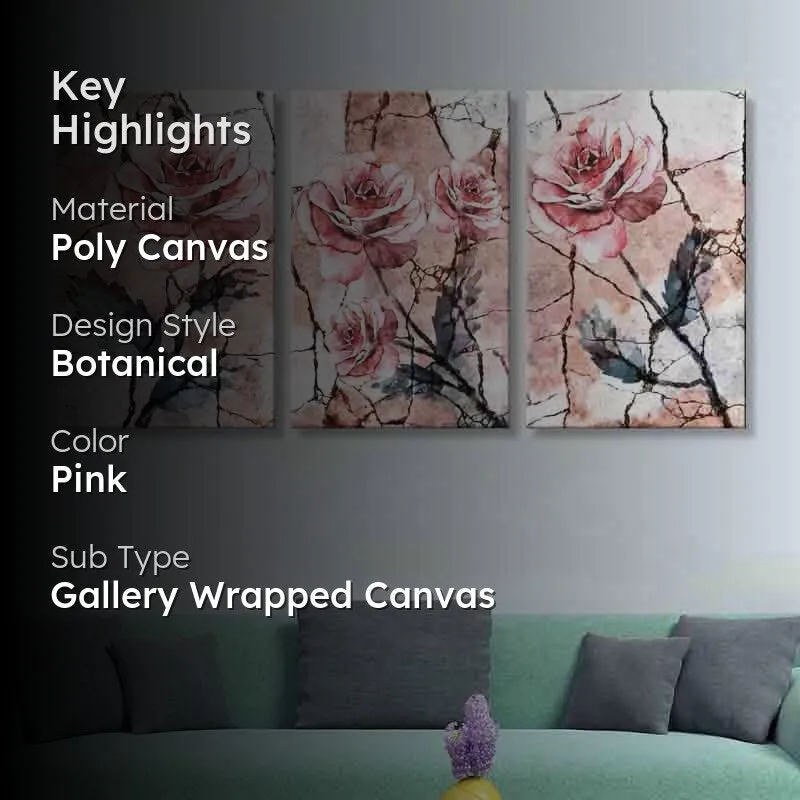 Pink Rose Poly Canvas Wall Art - Set of Three media 2