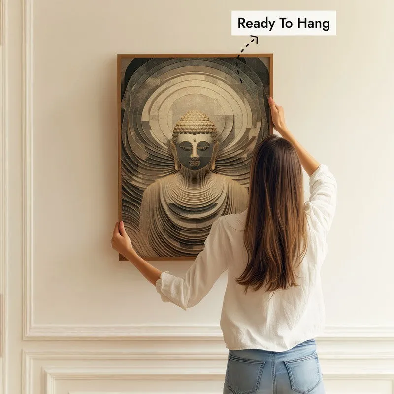 Buddha In Meditation Archival Paper Wall Painting With Brown Frame media 5