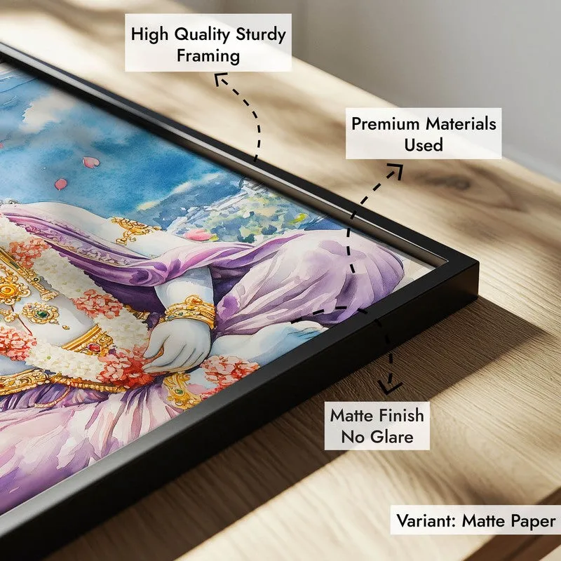 Vaikunthanatha Spiritual Archival Paper Wall Painting With Frame - Black media 7