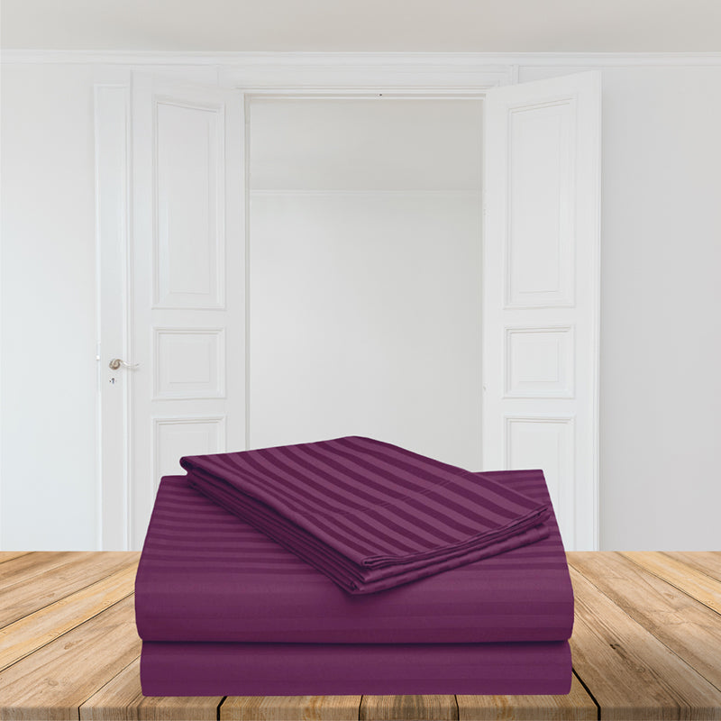 Le Coton Striped Solid Cotton Bedsheet (Violet) - 250 TC media 6