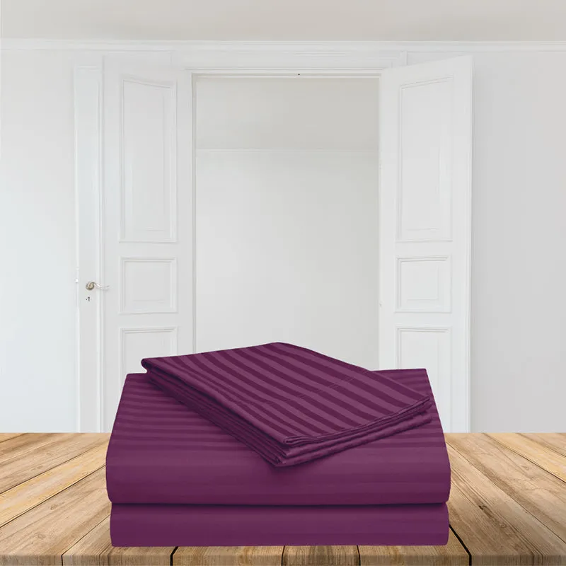 Le Coton Striped Solid Cotton Bedsheet (Violet) - 250 TC media 6