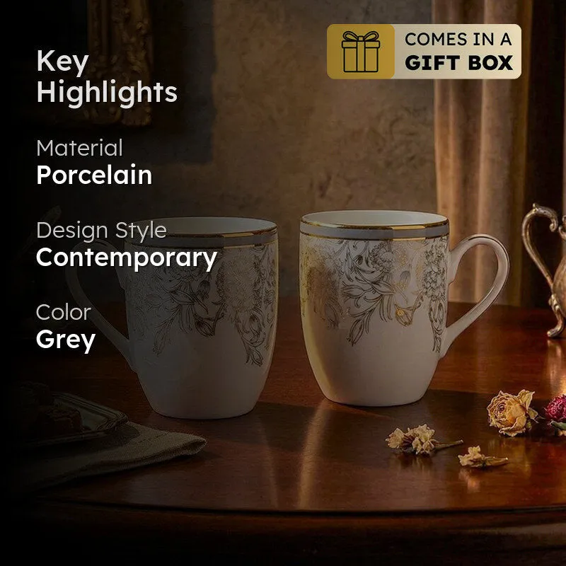 Gilded Iris Coupe 24k Gold Brushed Porcelain Coffee Mug(280 mL Each/Grey) - Set Of Six media 2