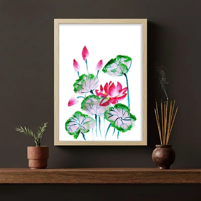 Lotus & Buds Archival Paper Wall Art - Natural Brown Frame media 5