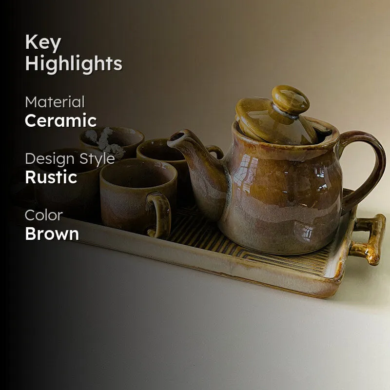 Solace Brew Ceramic Tea Set With Tea Pot & Tray (650 mL/160 mL) - Six Piece Set media 2