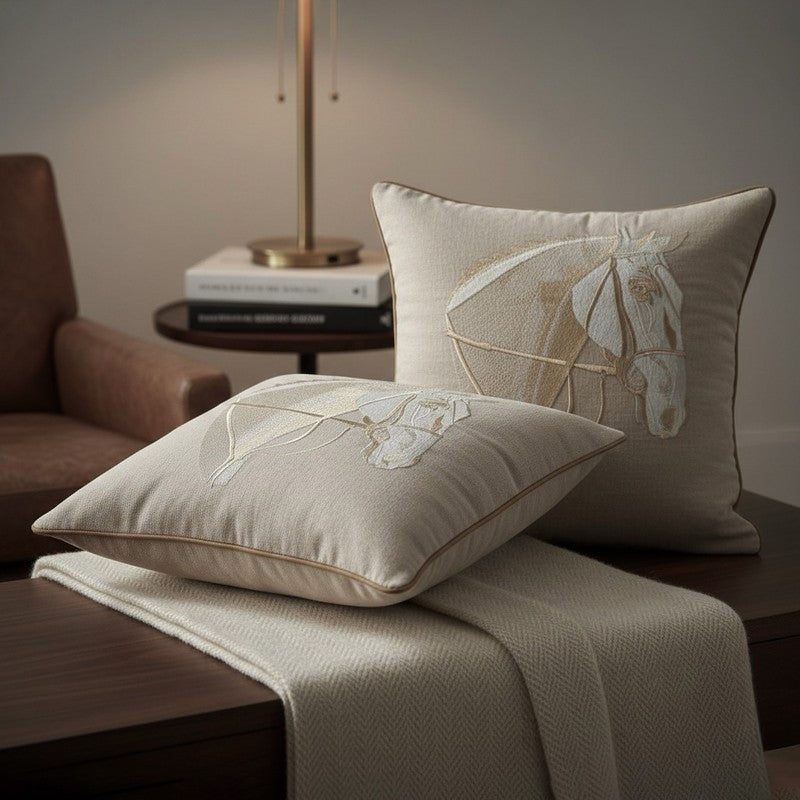 Equine Embroidered Cushion cover (Beige) - Set Of Two media 3