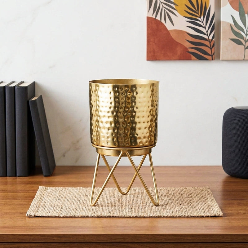 Vida Elle Golden Planter with Stand