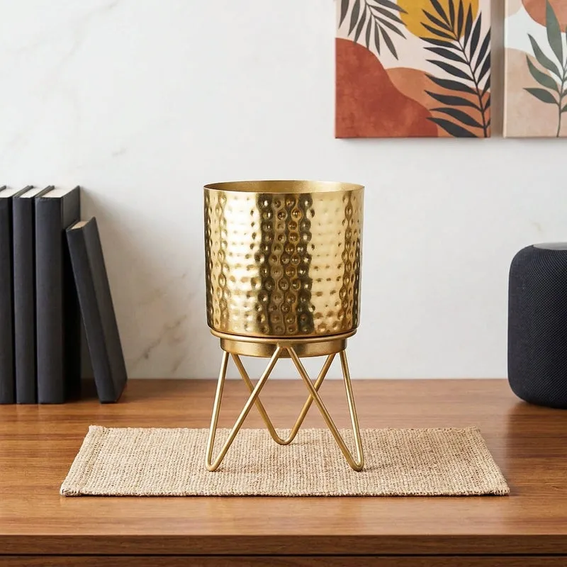 Vida Elle Golden Planter with Stand media 1