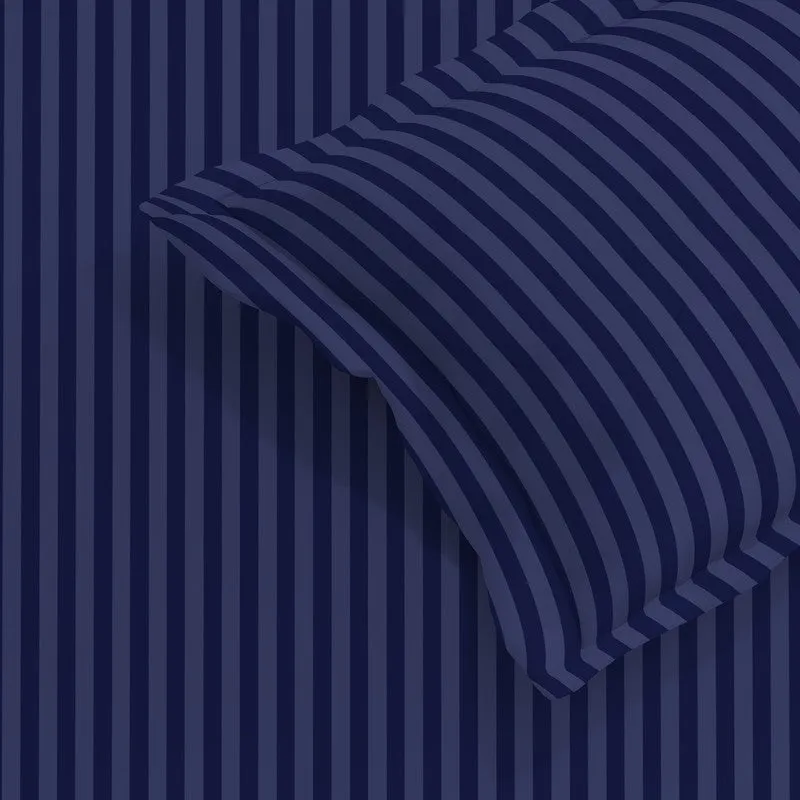 StripeScape Glace Cotton Fitted Bedsheet (Navy) - 130 GSM - 7