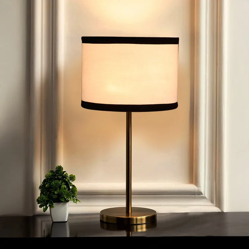 Monochrome Edge Cotton & Metal Table Lamp - White media 1