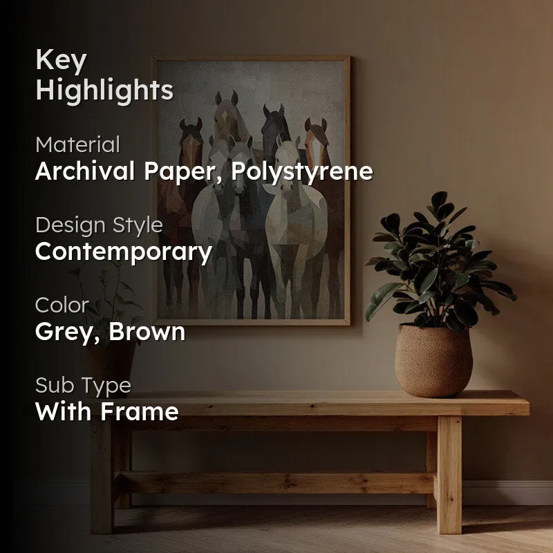 Earthy Horse Wall Painting With Brown Frame media 2