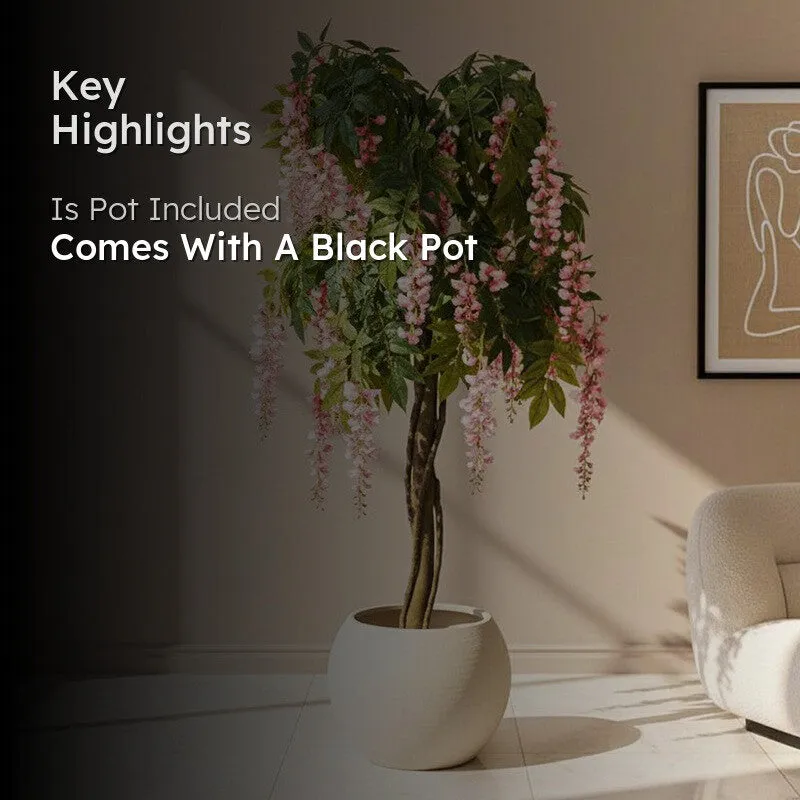 Faux Realtouch Pink Wisteria Tree With Black Plastic Pot - 5.9 Feet media 2