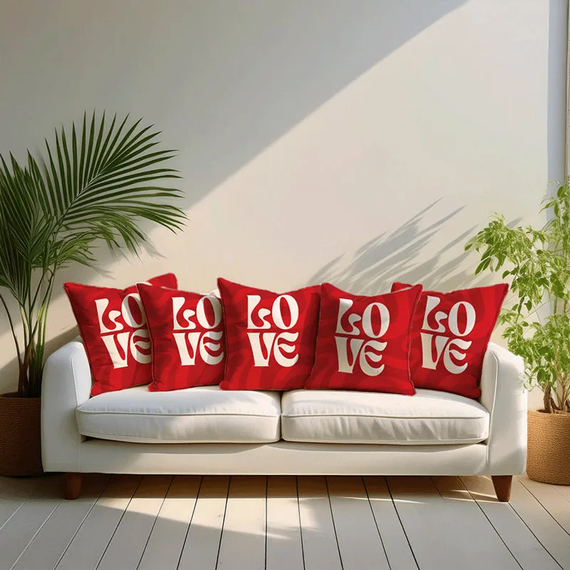 Lush "Love" Printed Velvet Cushion Cover - Set Of Five media 1