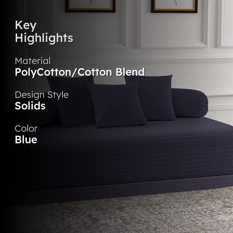 AbstroLoom Poly Cotton Diwan Set (Midnight Blue) - Six Piece Set media 2
