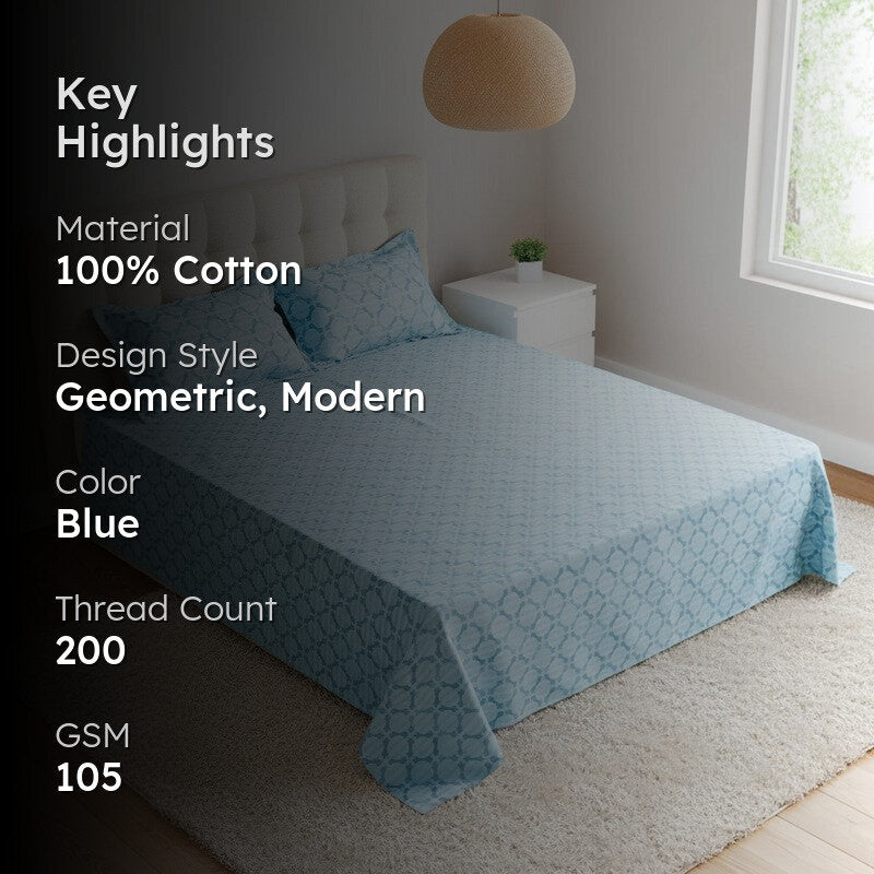 Ulrika Neva Cotton Bedsheet (Blue) - 200 TC media 2