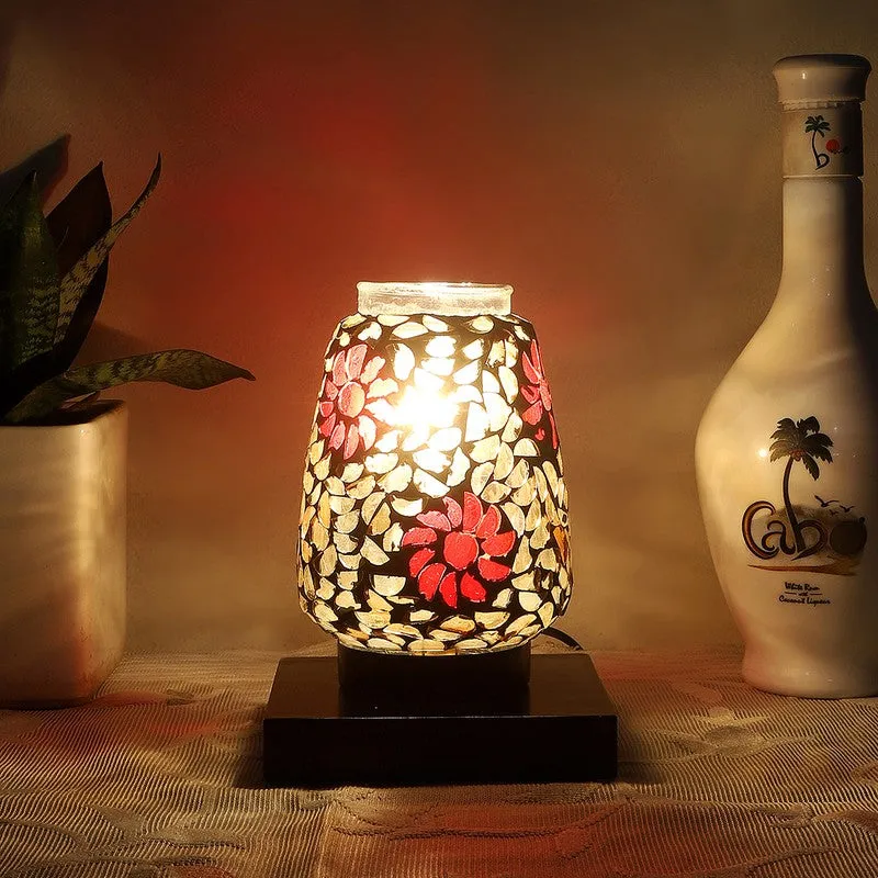 Glassira Mosaic Glass Table Lamp With Wooden Base - Multicolor media 1