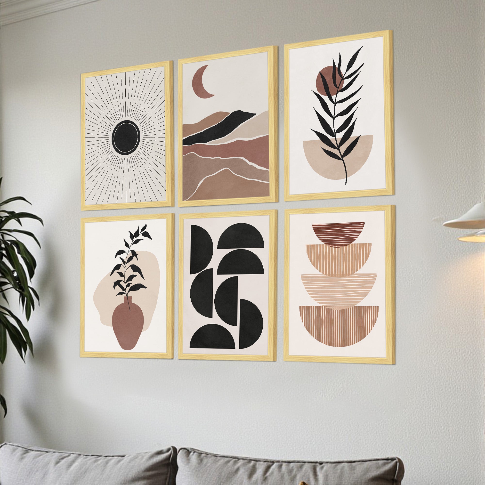 Naturia Earth Tone Abstract Wall Painting - Set Of Six media 2