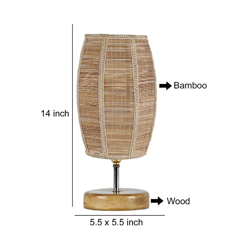 Hisha Wooden Table Lamp With Bamboo Shade - Beige,Brown media 5