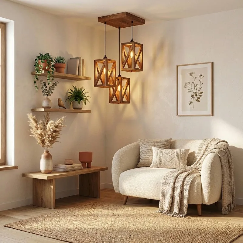 HexaCage Illume Wooden Ceiling Lamp - Brown media 3