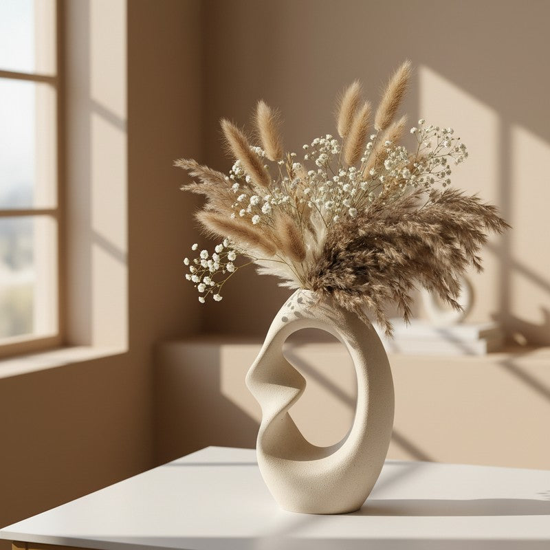 Solune Minimal Stem Ceramic Vase - Ivory