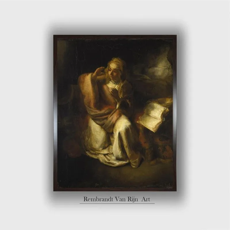 Front view of a dark-toned framed painting on a white background
